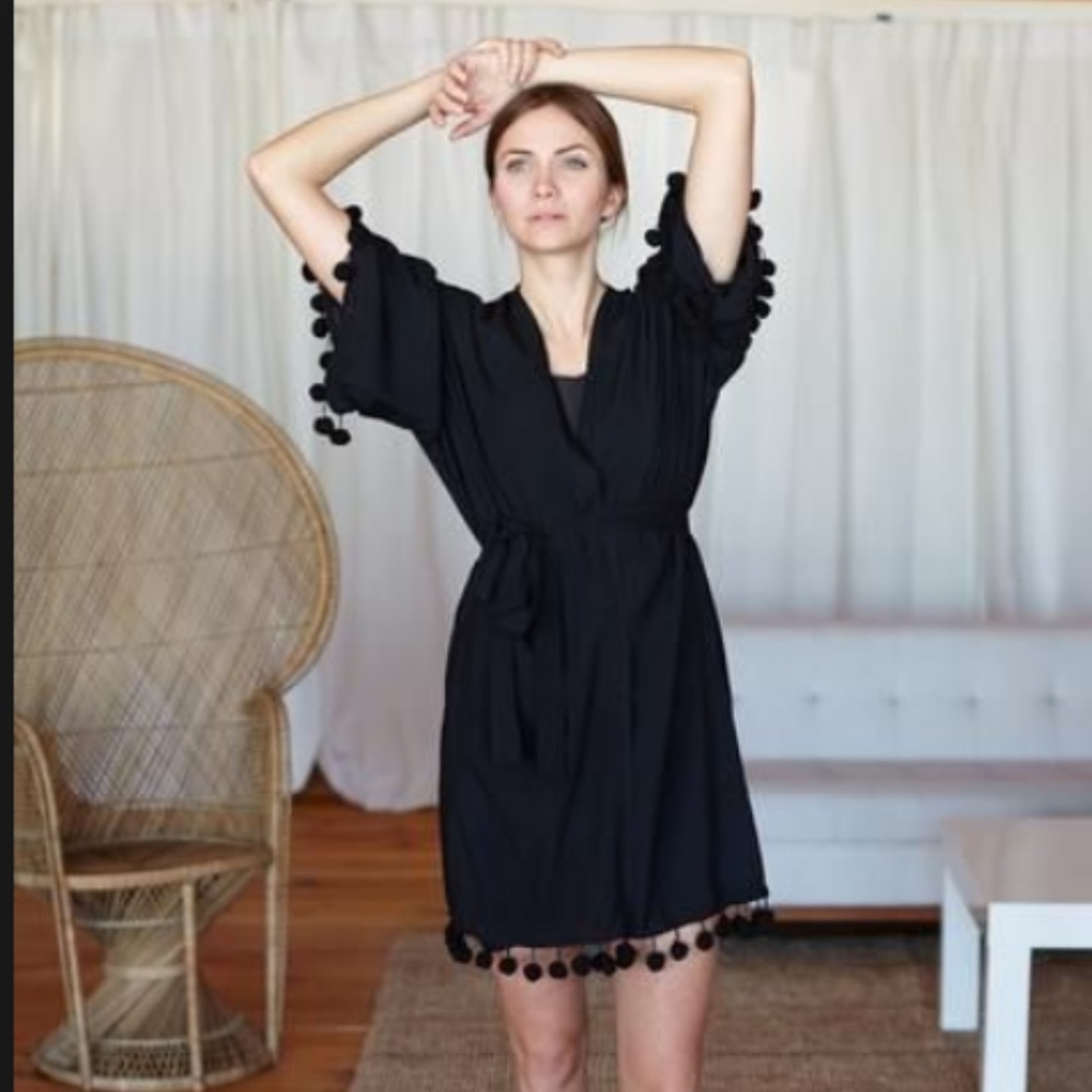 Emerson Fry Pom Pom Kimono, Black, XS/S